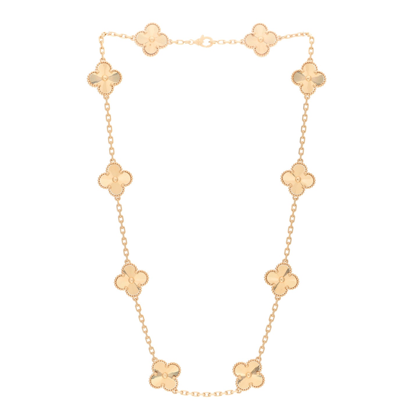 18K Yellow Gold 10 Motifs Guilloche Vintage Alhambra Necklace