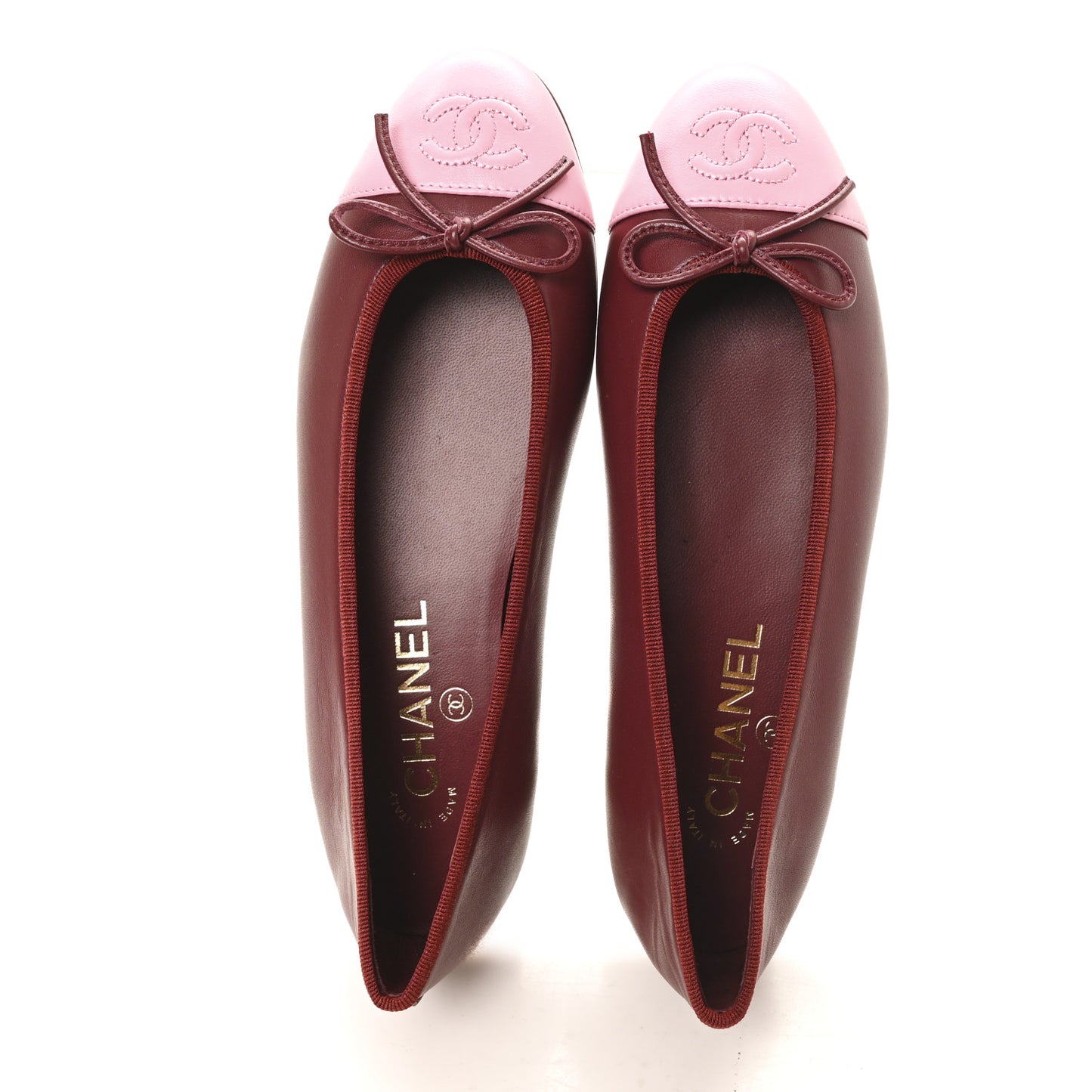 Lambskin Cap Toe CC Ballerina Flats 37 Burgundy Pink