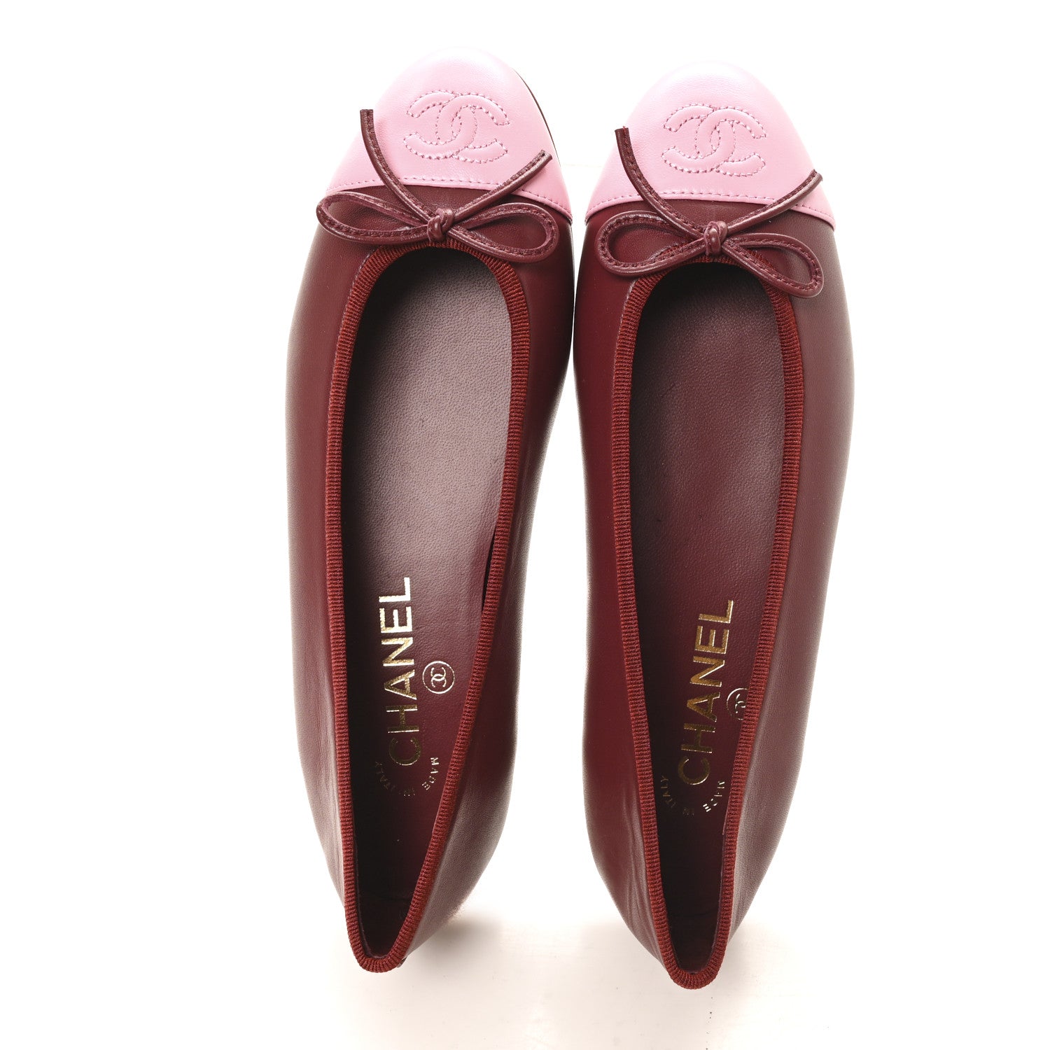 Chanel Lambskin Cap Toe CC Ballerina Flats 37 Burgundy Pink 3 of 10