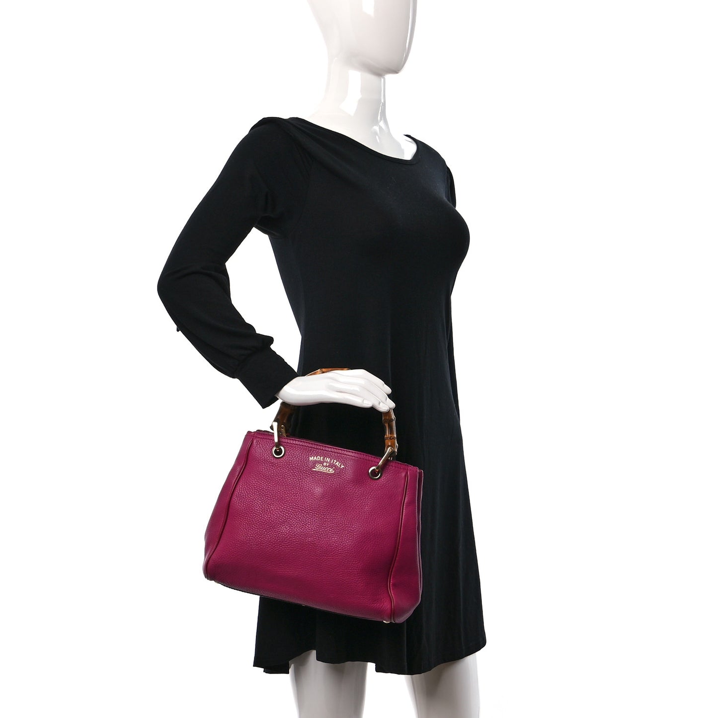 Calfskin Small Bamboo Shopper Tote Bright Bougainvillea