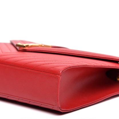 Saint Laurent Grain De Poudre Matelasse Chevron Large Monogram Satchel Lipstick Red 7 of 10