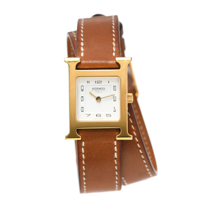 Hermes Stainless Steel Barenia 21mm Heure H Hour Double Tour Quartz Watch Fauve 1 of 5