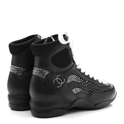 Chanel Calfskin Mesh Strass Womens CC Sneakers 37 Black Silver 5 of 8