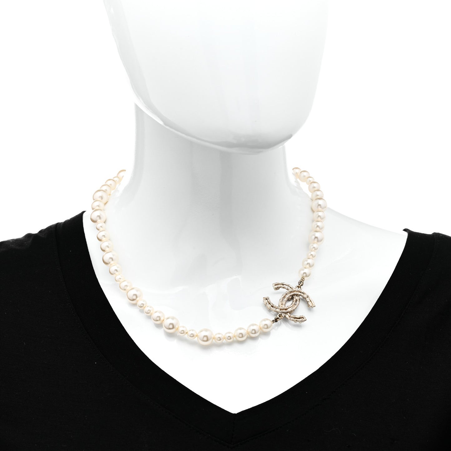 Pearl Crystal CC Camellia Short Necklace Gold