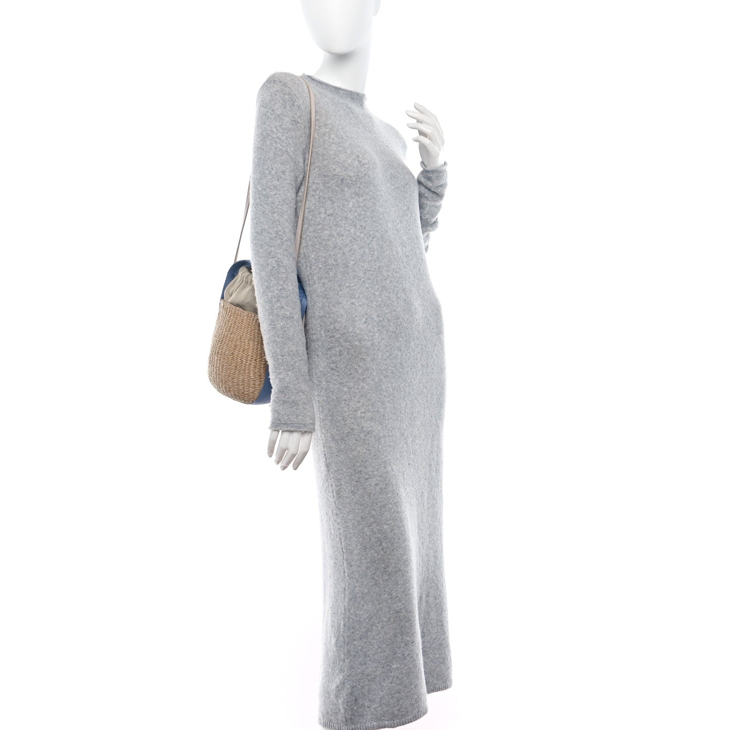 Chloe Raffia Calfskin Small Woody Basket Bag Washed Blue 2 of 12