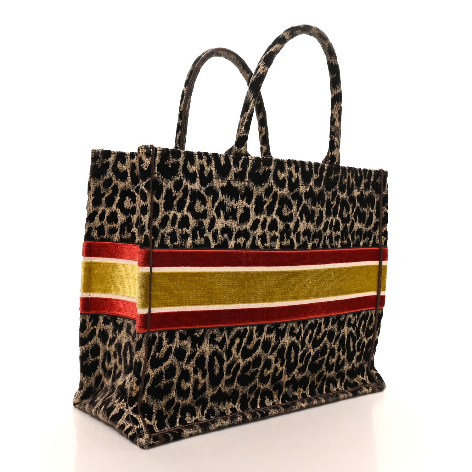 Christian Dior Canvas Velvet Embroidered Large Leopard Book Tote Tote Beige 3 of 10