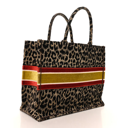 Christian Dior Canvas Velvet Embroidered Large Leopard Book Tote Tote Beige 3 of 10