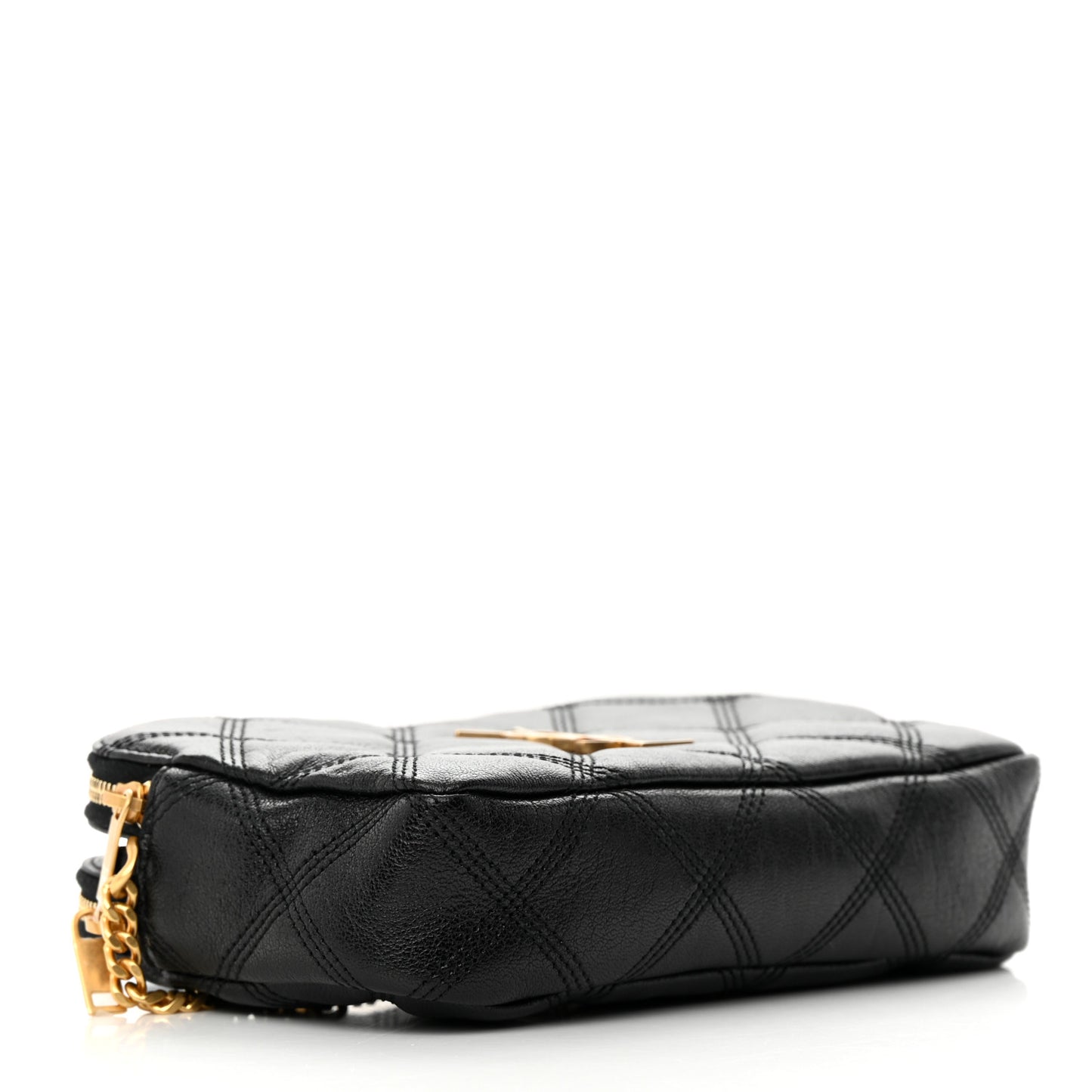 Grained Lambskin Quilted Mini Becky Double Zip Bag Black