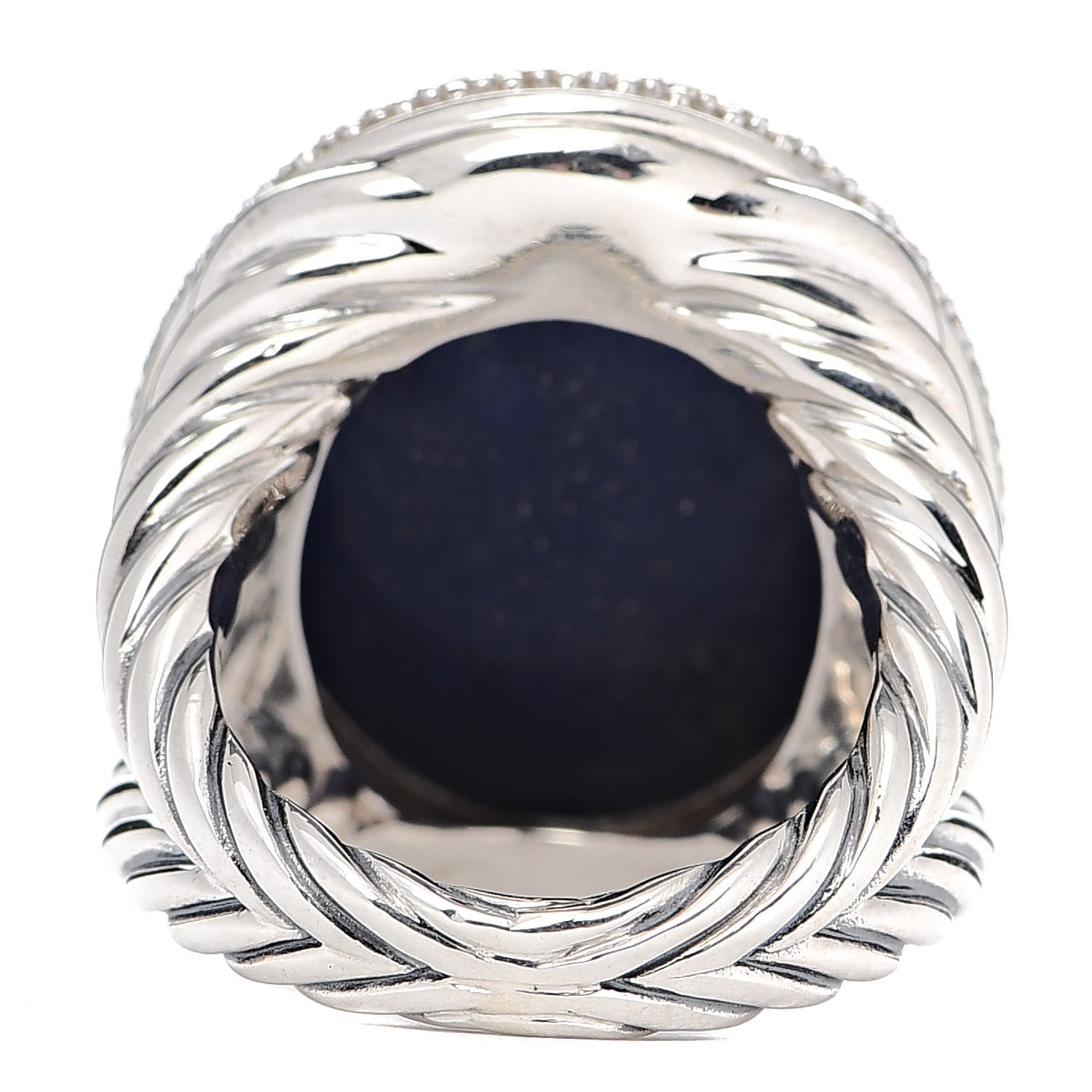 David Yurman Sterling Silver Diamond Lapis Lazuli Signature Oval Ring 55 7.25 4 of 5