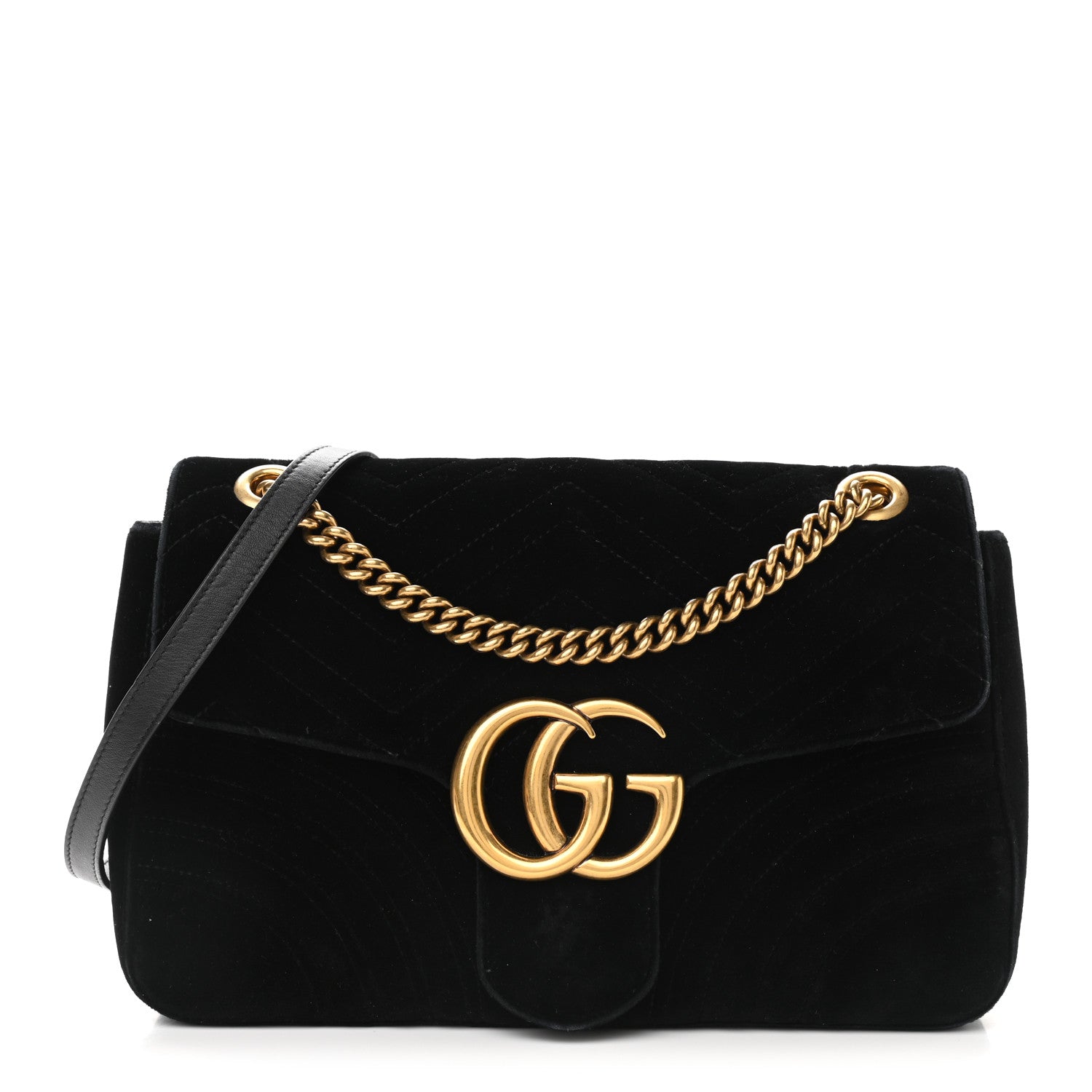 Gucci Velvet Matelasse Medium GG Marmont Shoulder Bag Black 1 of 9