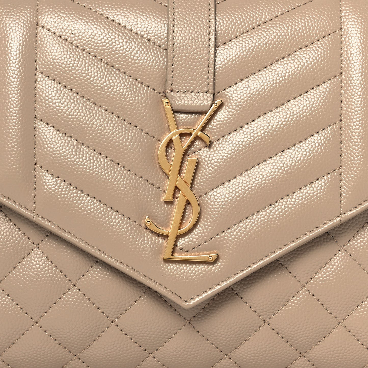 Grain De Poudre Textured Mixed Matelasse Triquilt Monogram Clutch Dark Beige