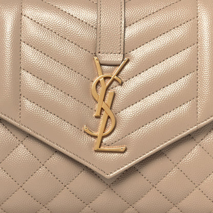 Saint Laurent Grain De Poudre Textured Mixed Matelasse Triquilt Monogram Clutch Dark Beige 7 of 12