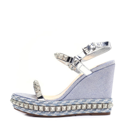 Christian Louboutin Mini Glitter Pira Ryad 110 Wedge Sandals 40 Silver 1 of 9