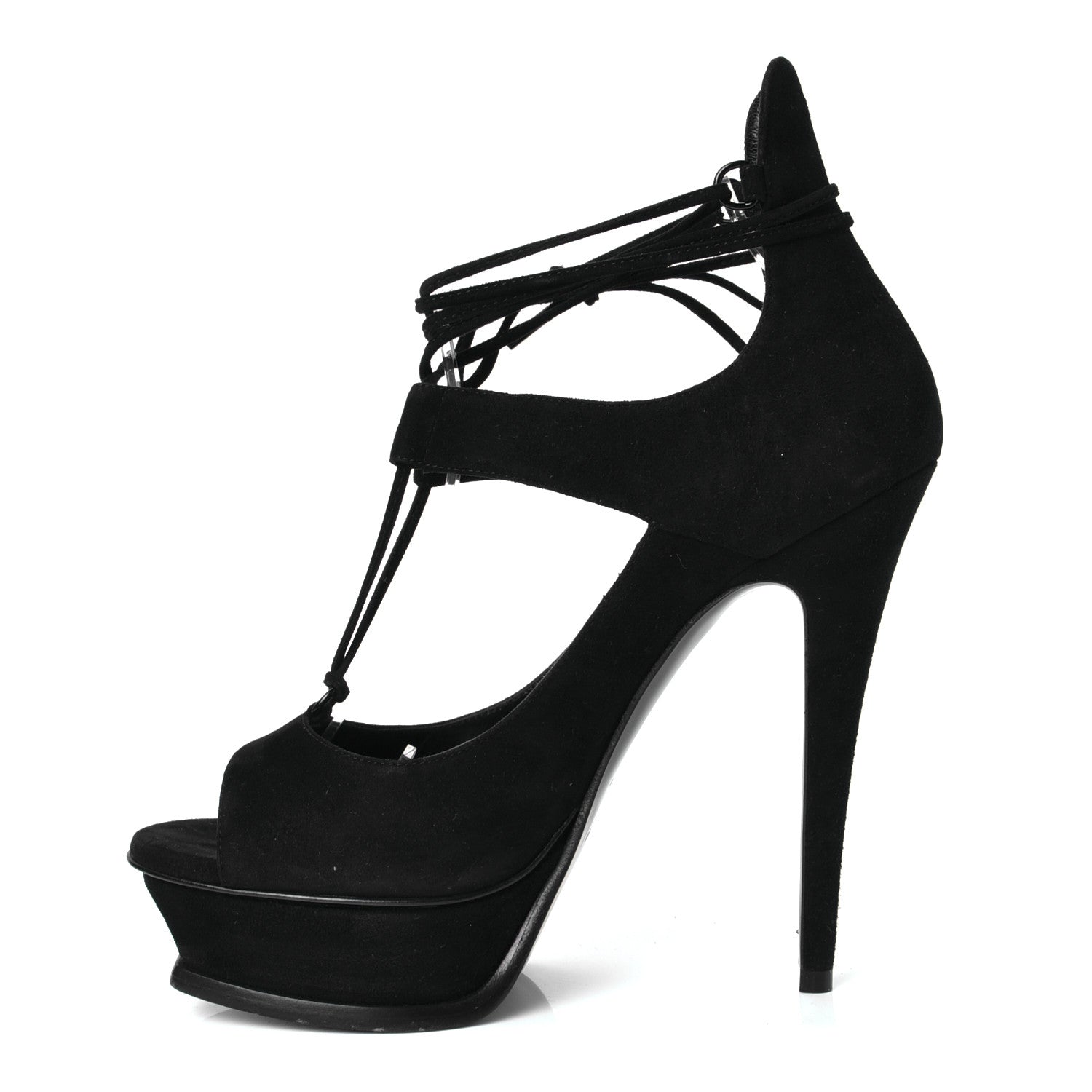 Saint Laurent Suede Lou Tribute 105 Lace Platform Sandals 37.5 Black 1 of 5