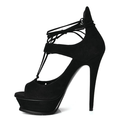 Saint Laurent Suede Lou Tribute 105 Lace Platform Sandals 37.5 Black 1 of 5