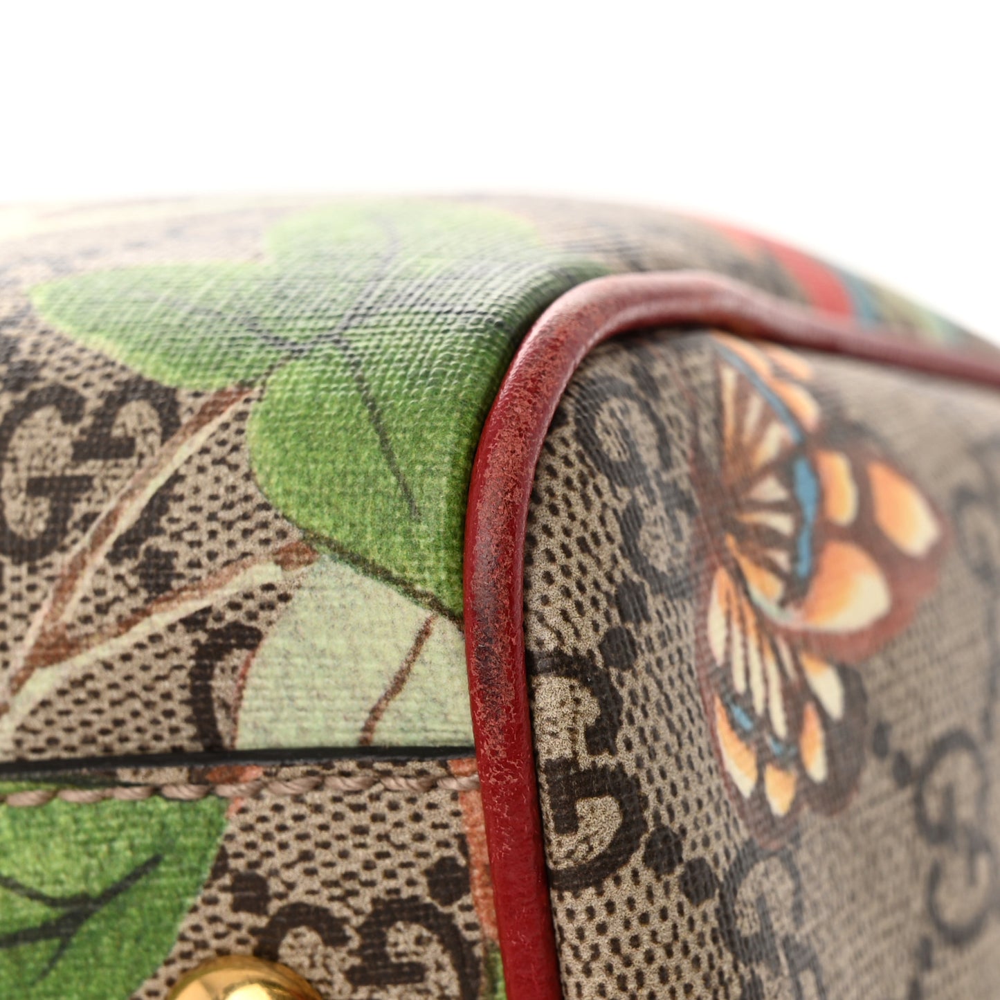 GG Supreme Monogram Tian Small Boston Beige Multicolor Red