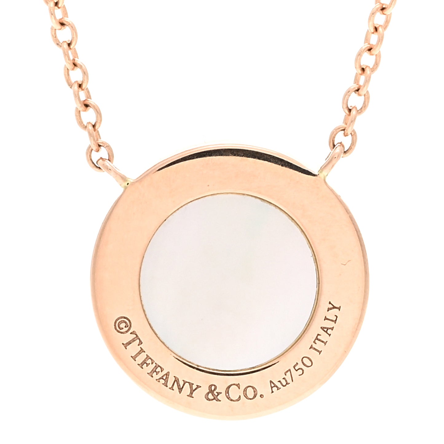 18K Rose Gold Diamond Mother of Pearl Small T Circle Pendant Necklace