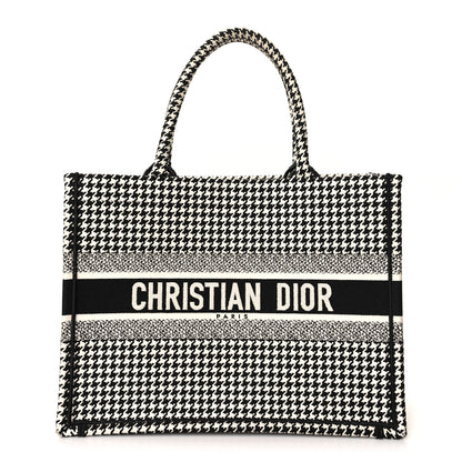 Christian Dior Canvas Houndstooth Embroidered Medium Book Tote Black White 1 of 13
