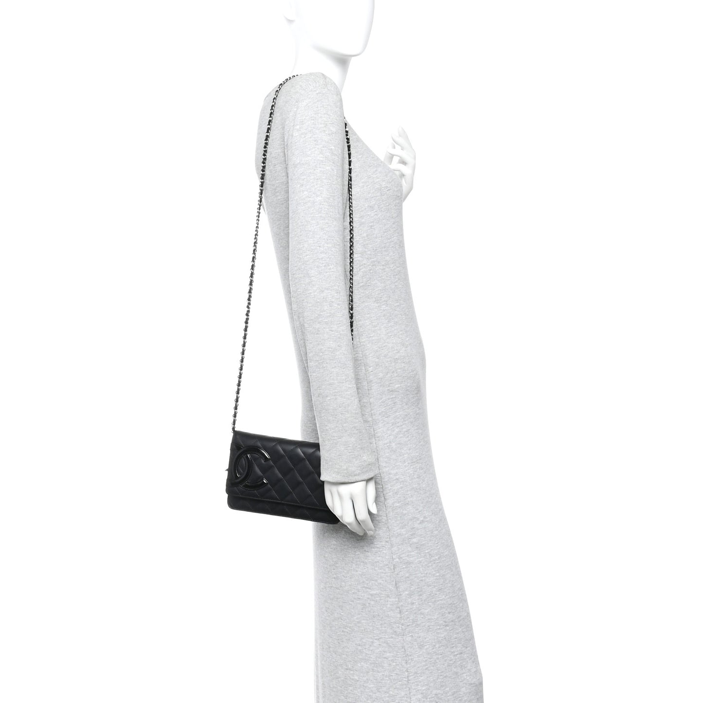 Calfskin Quilted Cambon Wallet on Chain WOC Black