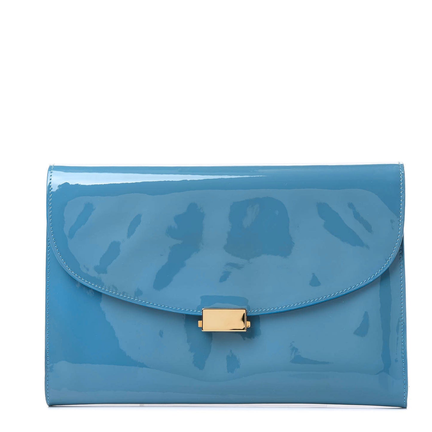 Patent Calfskin Envelope Flat Clutch Sea Blue