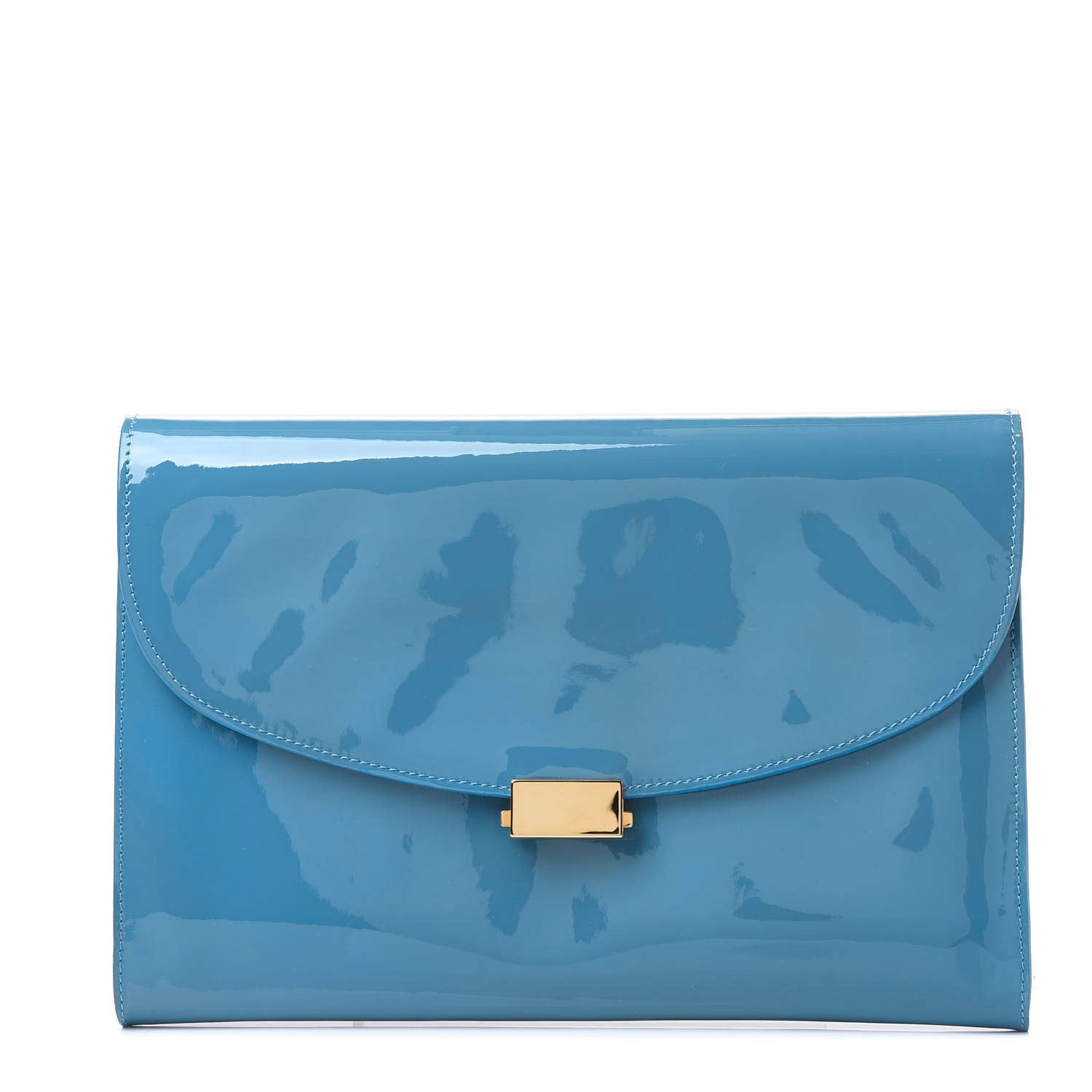 Mansur Gavriel Patent Calfskin Envelope Flat Clutch Sea Blue 1 of 8