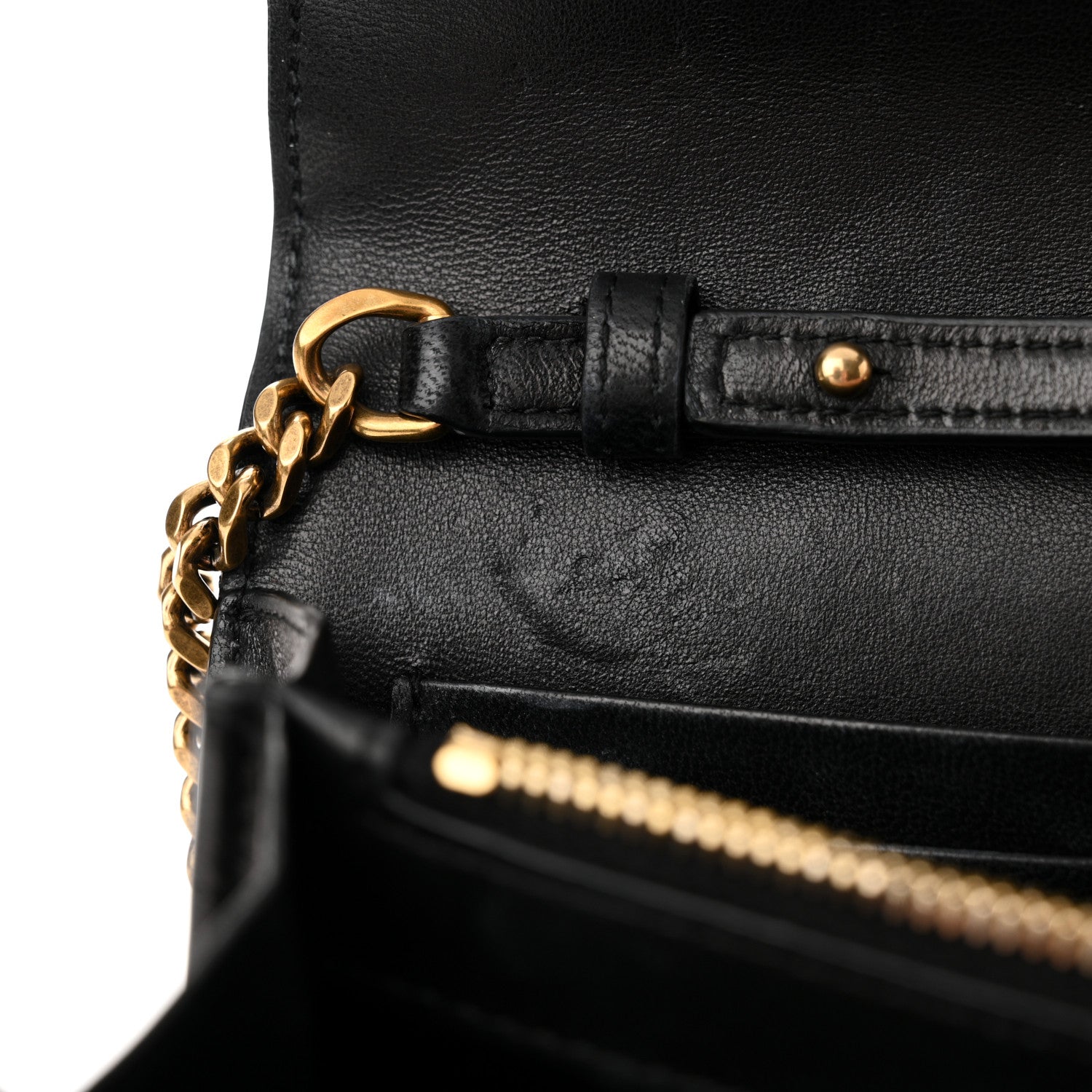 Saint Laurent Lambskin Carre Quilted Cassandre Chain Wallet Black 17 of 23
