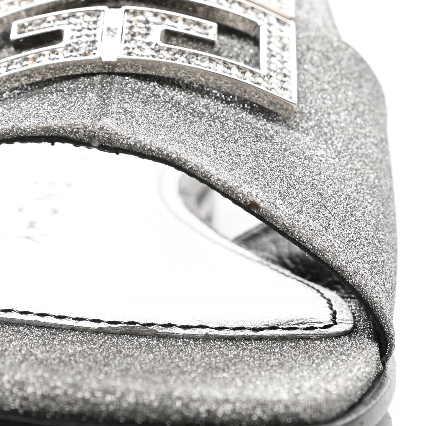 Glitter Embellished Calfskin 4G Flat Sandals 36.5 Silver