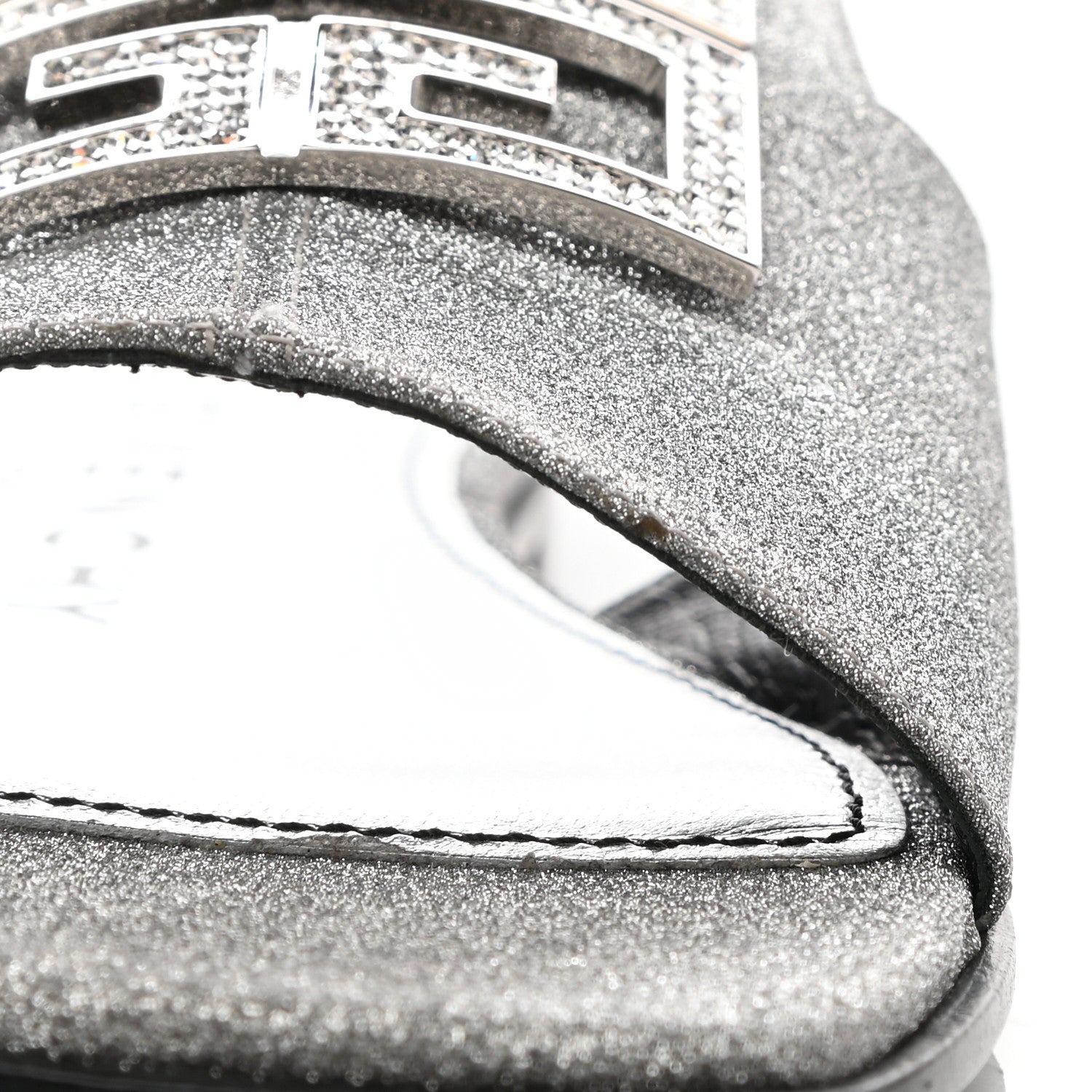 Givenchy Glitter Embellished Calfskin 4G Flat Sandals 36.5 Silver 9 of 10
