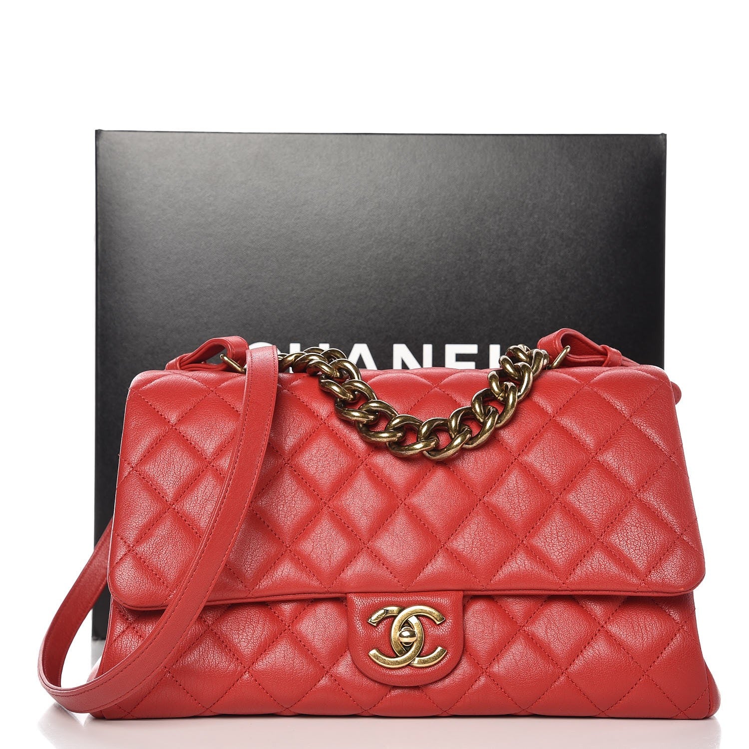 Chanel Shiny Sheepskin Quilted Large Trapezio Flap Red 8 of 8