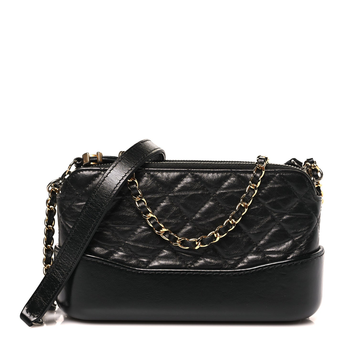 Aged Calfskin Quilted Small Gabrielle Clutch With Chain Black