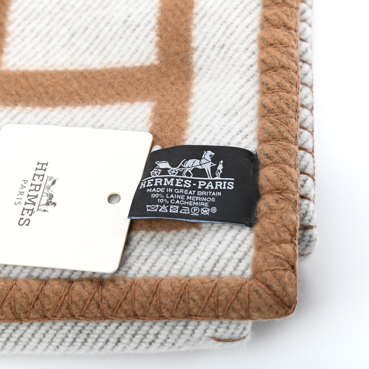 Hermes Wool Cashmere New Classic Avalon Blanket Ecru Camel 3 of 3