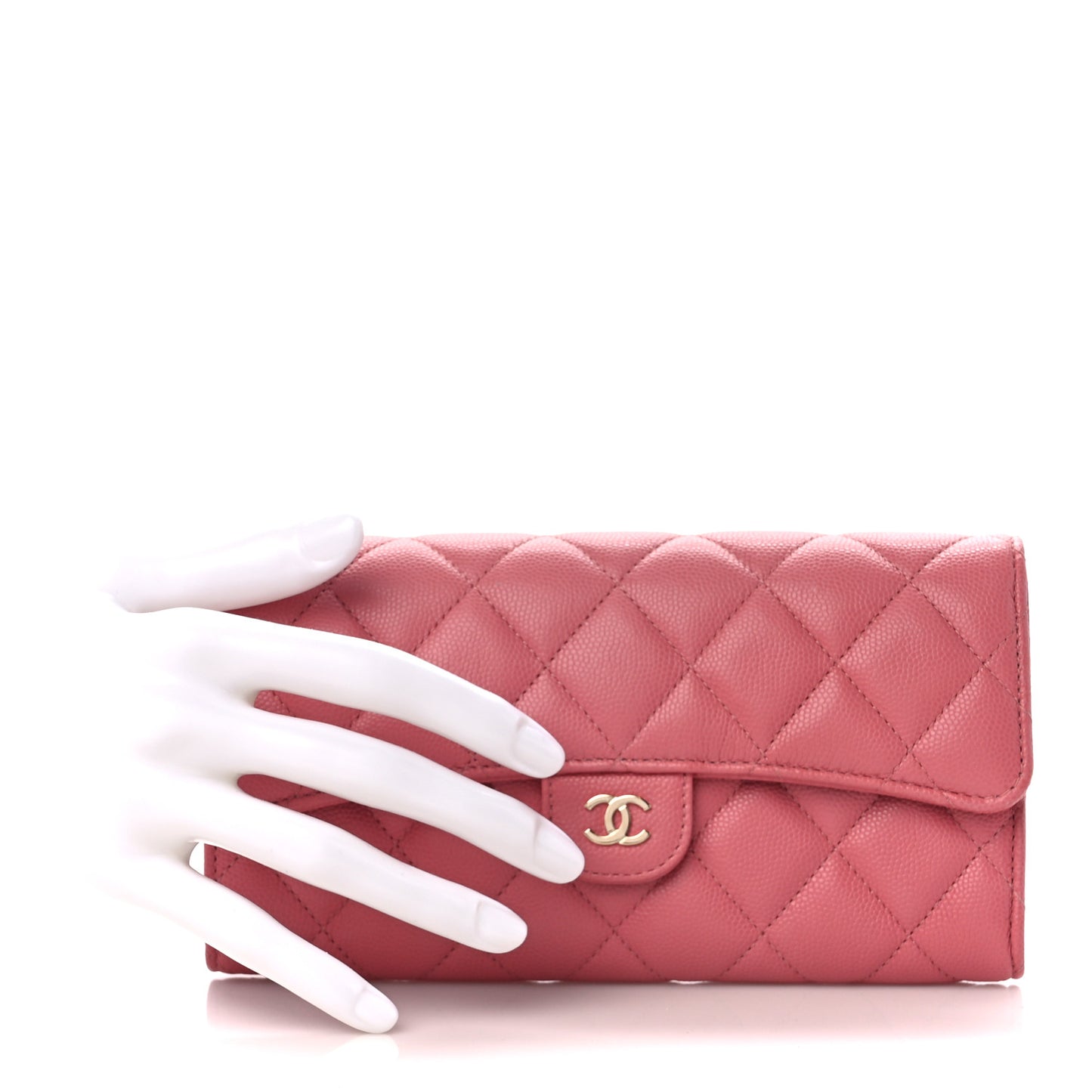 Caviar Quilted Large Gusset Flap Wallet Pink