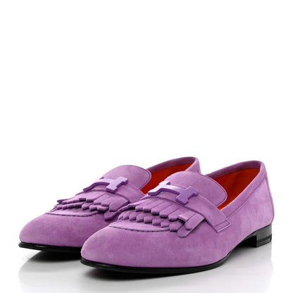 Hermes Suede Goatskin Womens Royal Loafers 37.5 Violet Parme 3 of 8