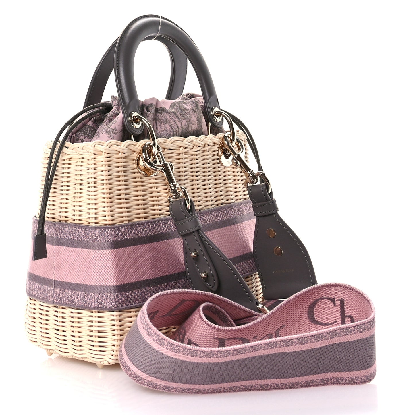 Wicker Oblique Medium Lady Dior Bag Pink Grey