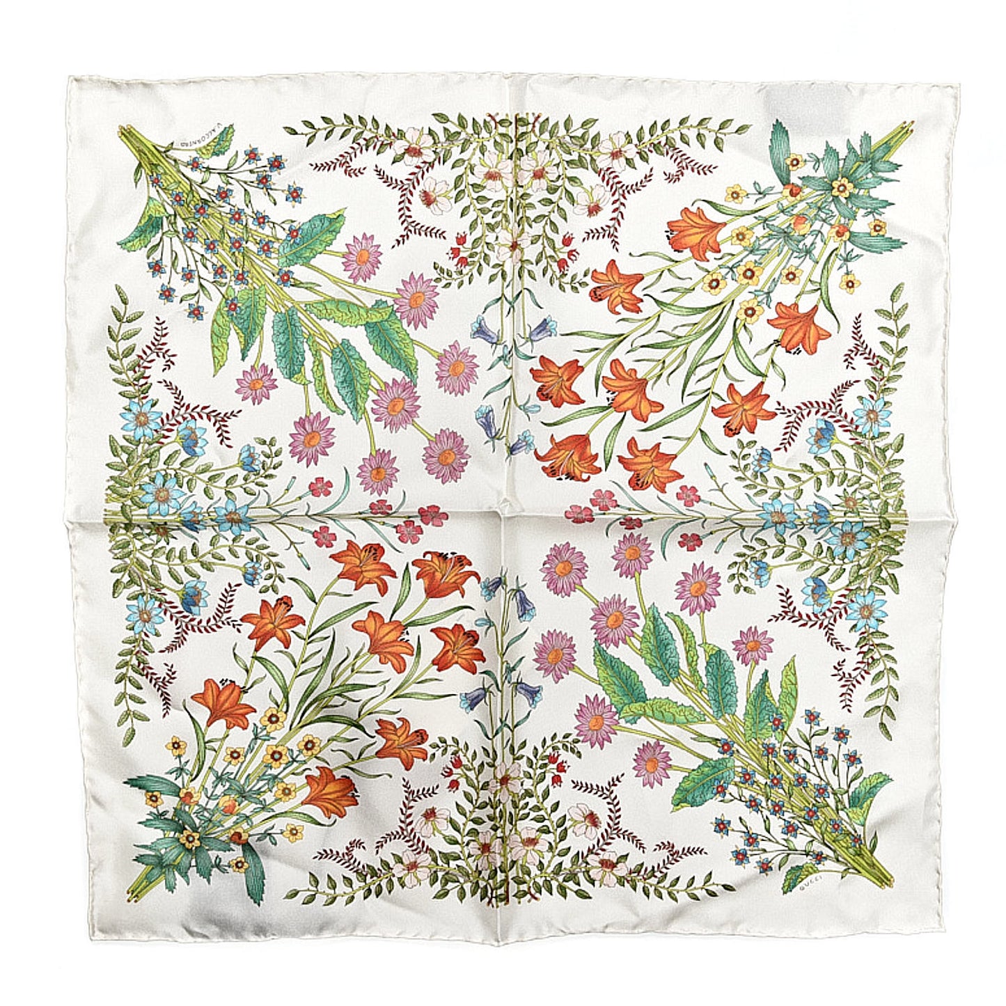 Silk Wondergarden Monogram Square Scarf
