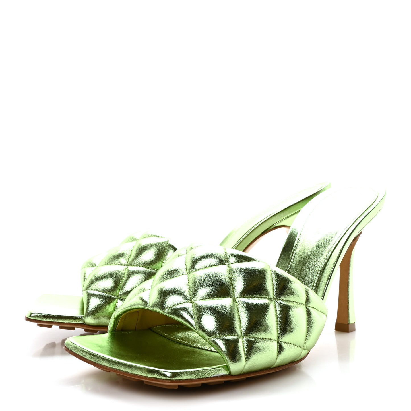 Metallic Nappa Reflection Matelasse Padded Mule Sandals 39 Pistachio