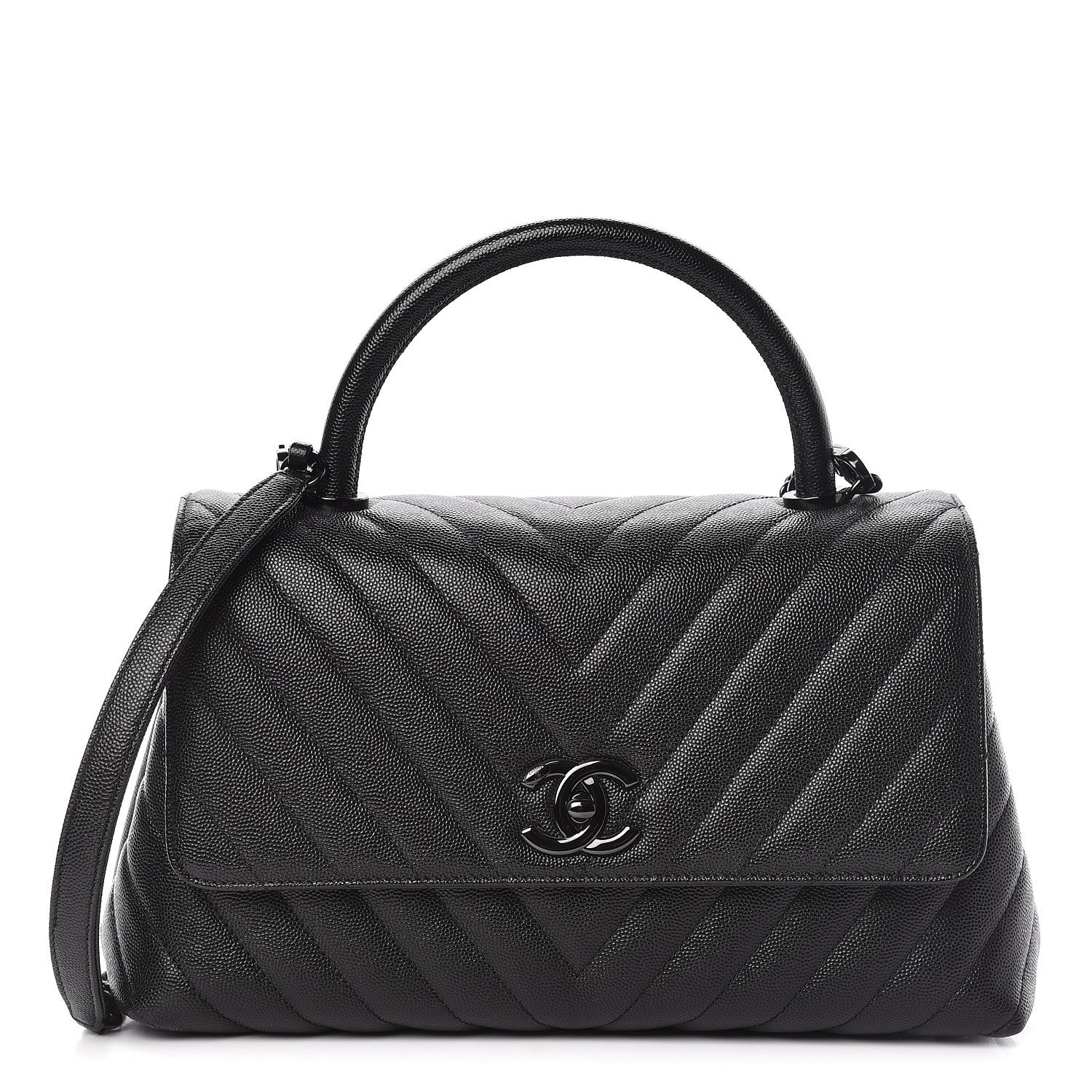 Chanel Caviar Chevron Quilted Small Coco Handle Flap So Black 1 of 13