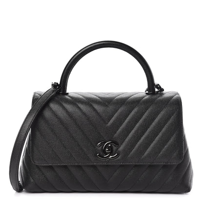 Chanel Caviar Chevron Quilted Small Coco Handle Flap So Black 1 of 13