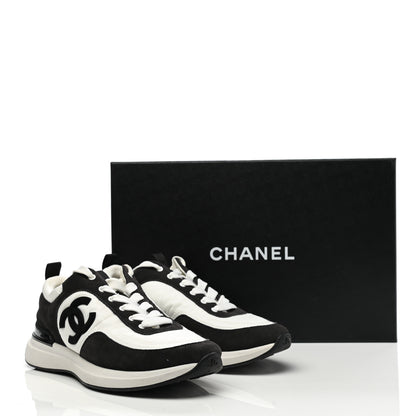 Chanel Nylon Suede Calfskin CC Sneakers 37.5 White Dark Grey 10 of 10
