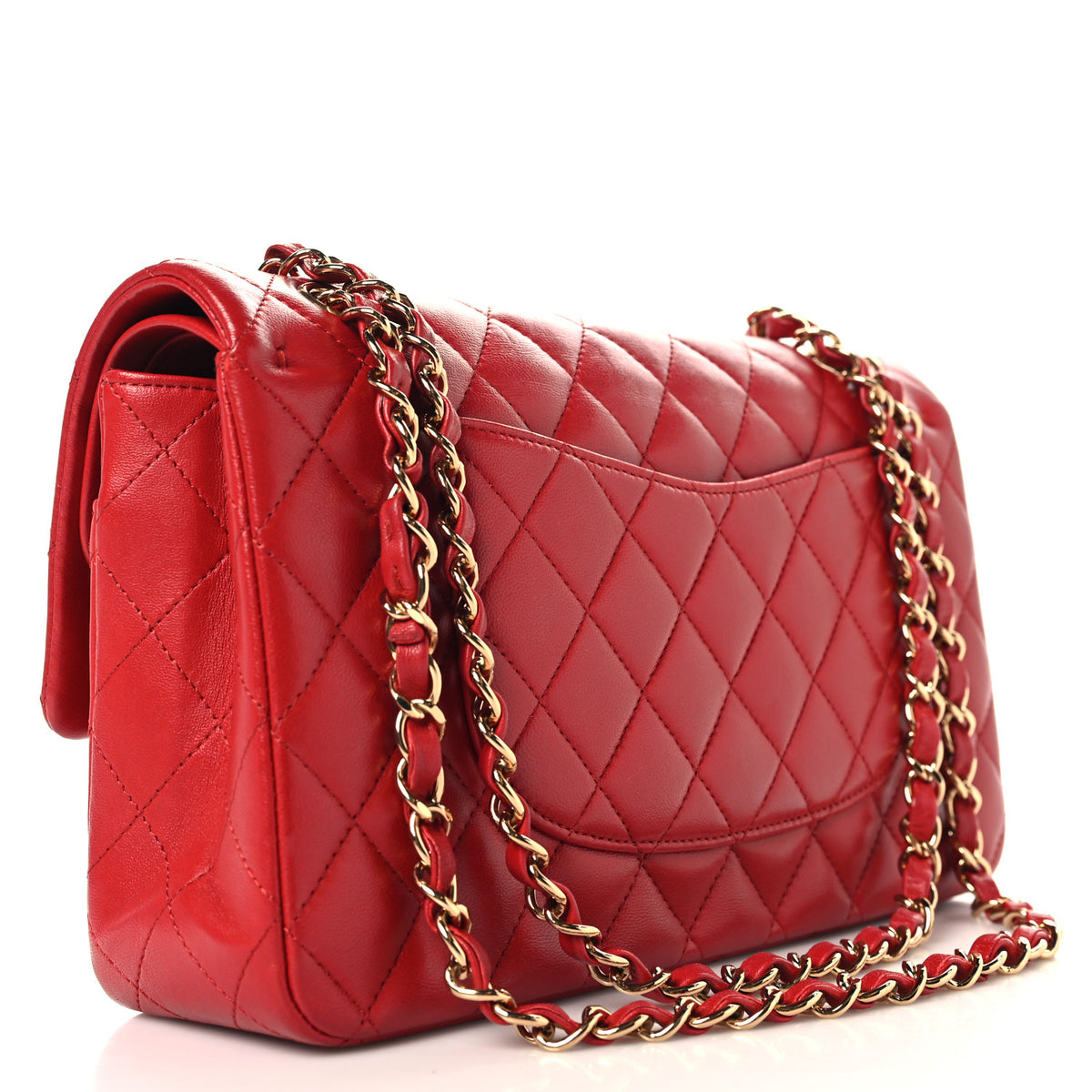 Lambskin Quilted Medium Double Flap Red