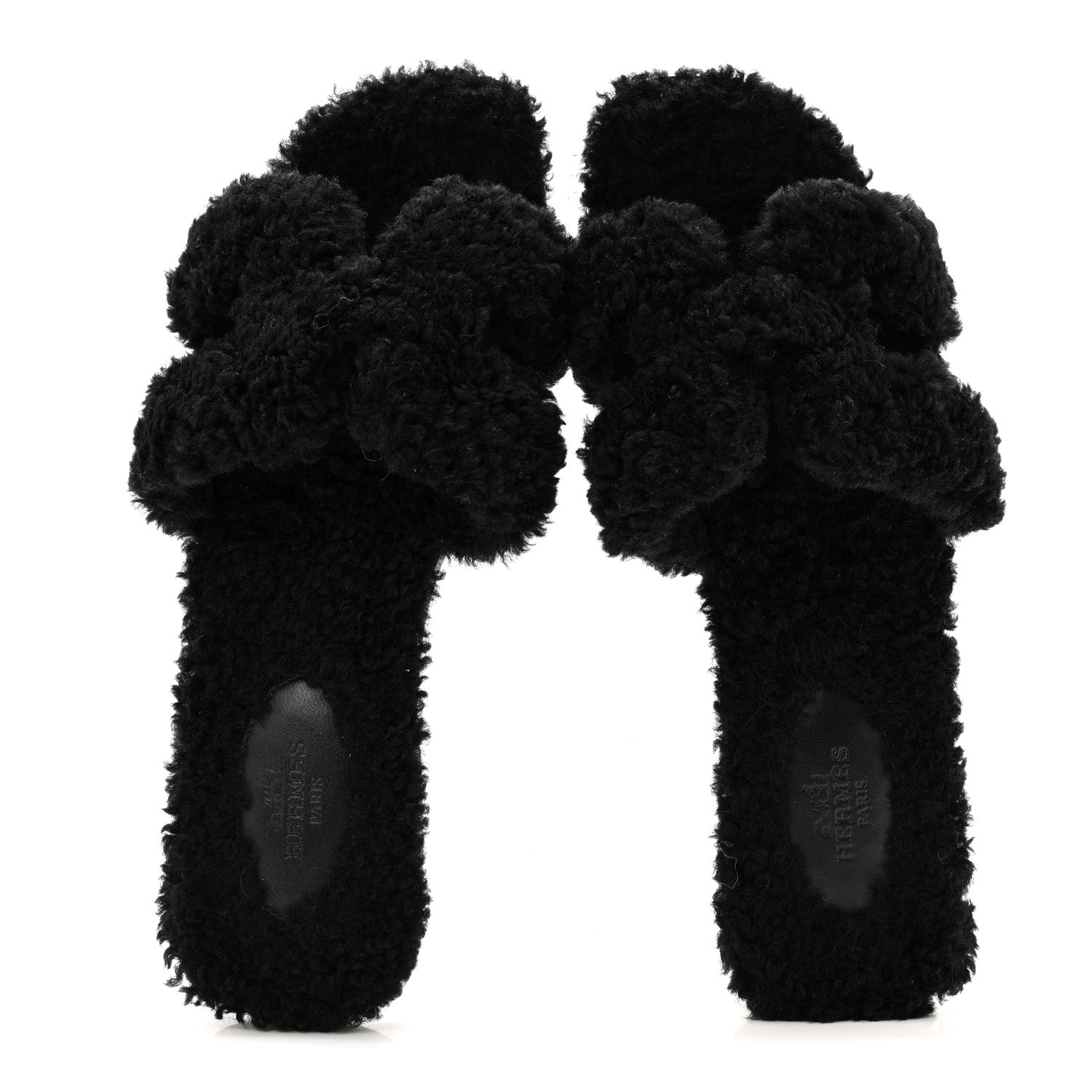 Hermes Woolskin Oran Sandals 38 Black 2 of 10