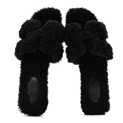 Hermes Woolskin Oran Sandals 38 Black 2 of 10