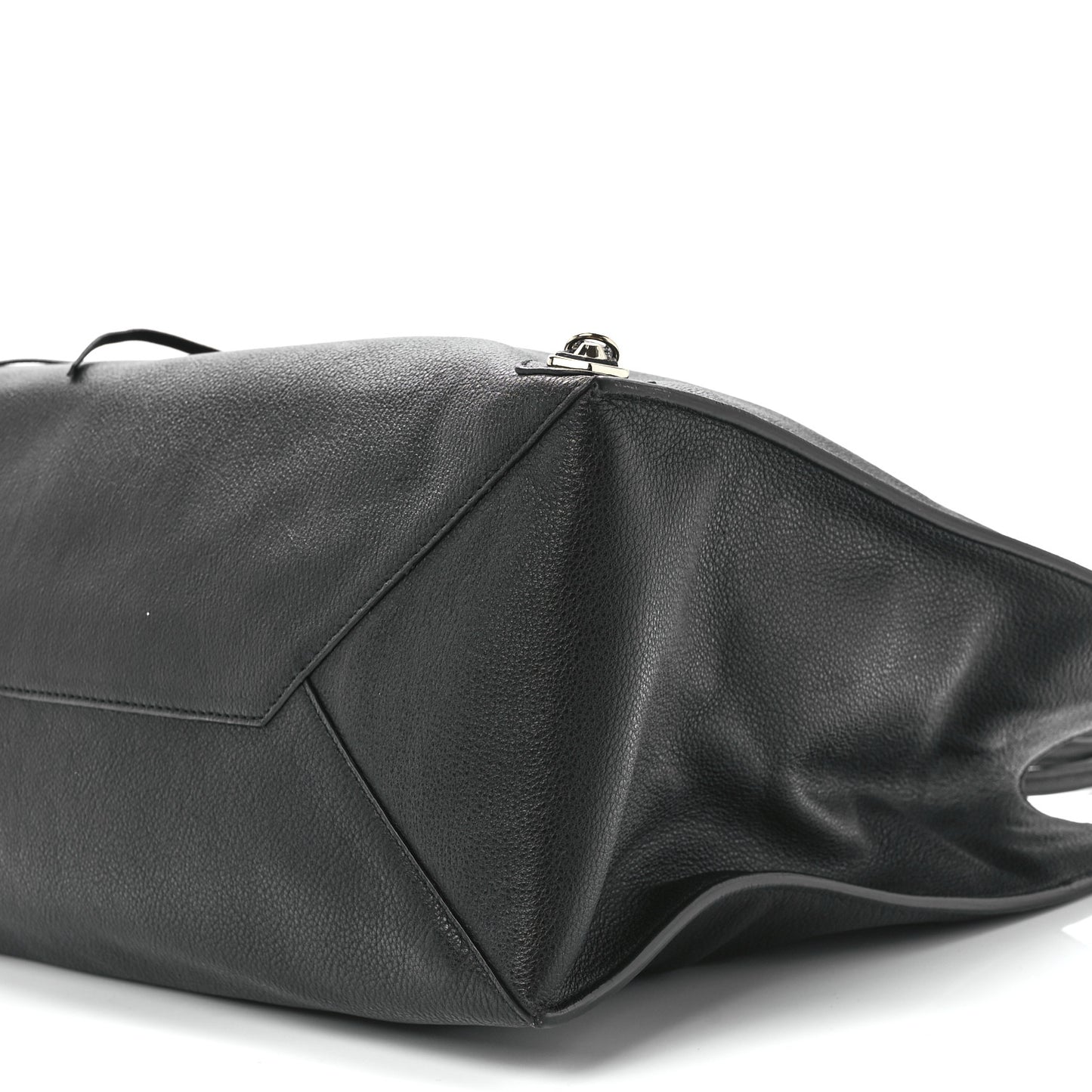 Grained Calfskin Silver Metallic Edge Hardware Papier A4 Tote Black