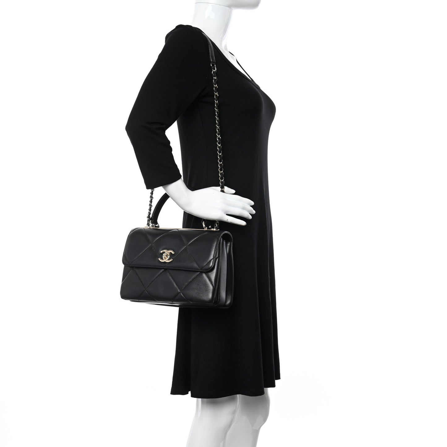 Lambskin Quilted Small Trendy CC Top Handle Flap Black