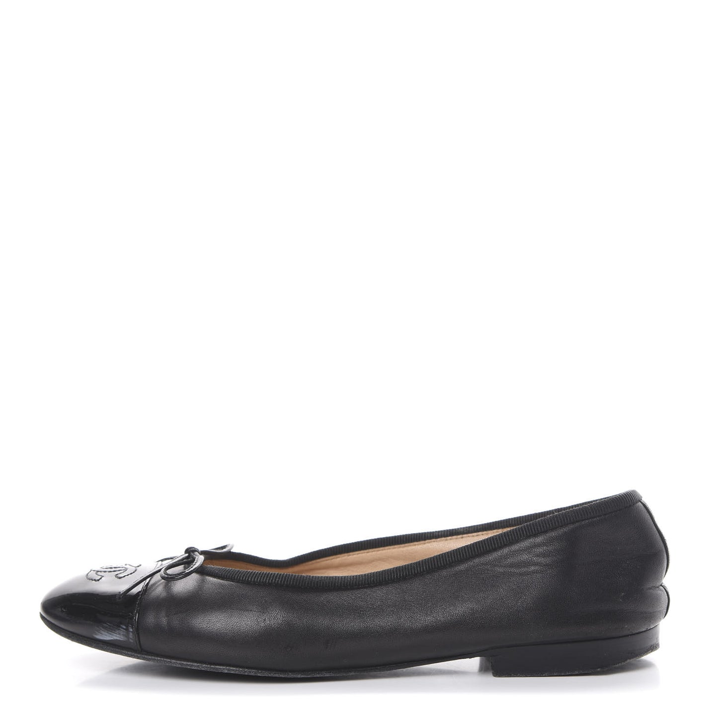 Lambskin Patent Cap Toe Ballerina Flats 37.5 Black