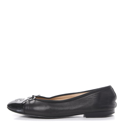 Chanel Lambskin Patent Cap Toe Ballerina Flats 37.5 Black 1 of 20