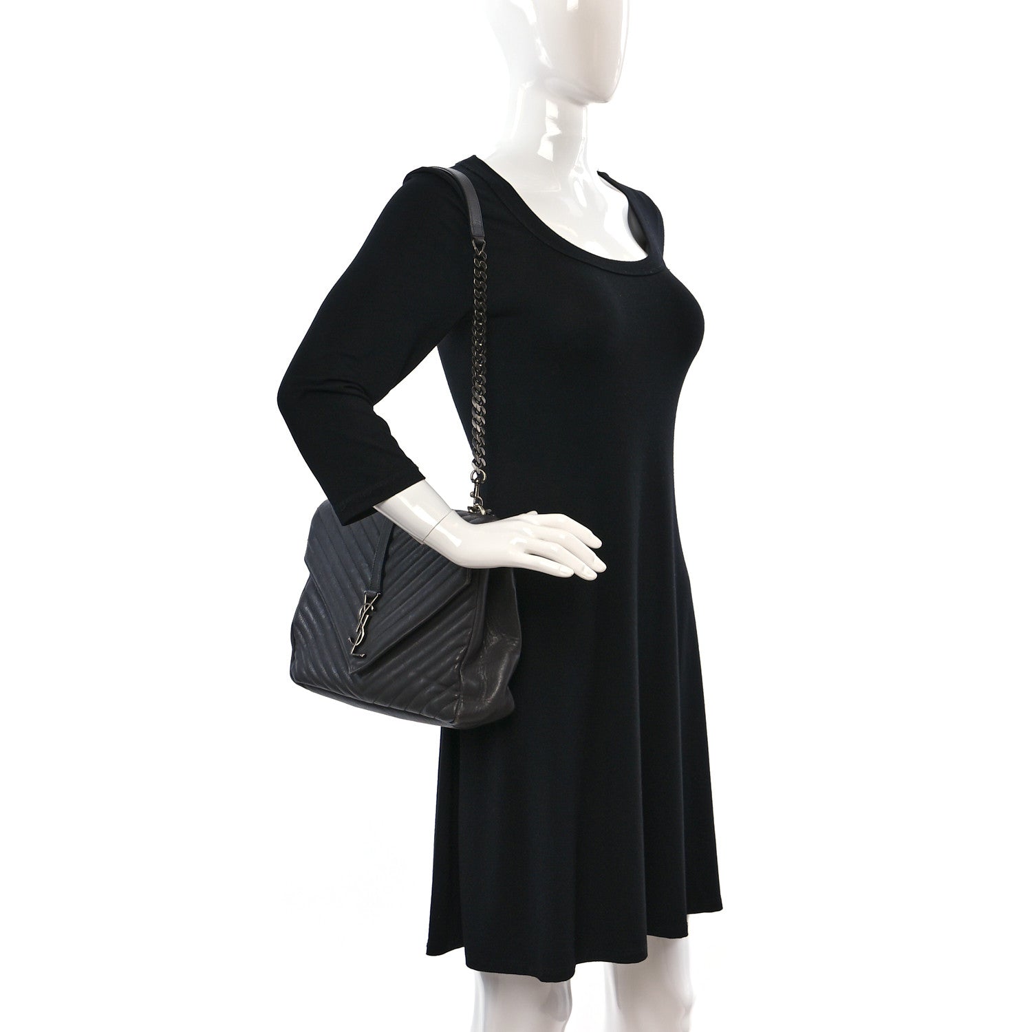 Saint Laurent Sheepskin Matelasse Chevron Monogram Large College Satchel Dark Anthracite 2 of 10