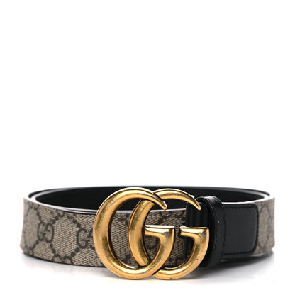 Gucci GG Supreme Monogram Matte Plutone Calfskin Double G 30mm Belt 85 34 Beige Ebony Black 1 of 9