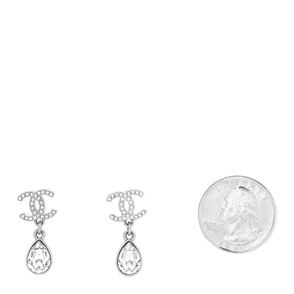 Chanel Crystal CC Tear Drop Earrings Silver 2 of 4