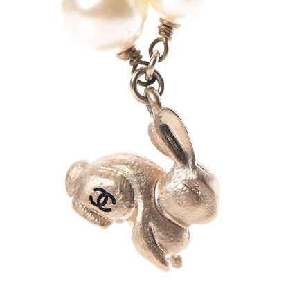 Chanel Pearl CC Rabbit Charm Necklace Gold 4 of 5